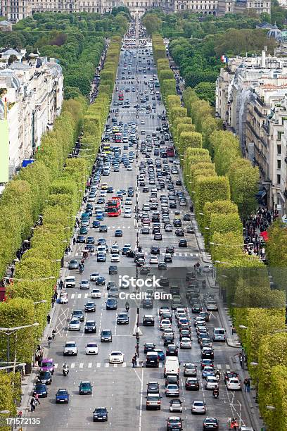 Traffic On Avenue Des Champs Eysees Paris France Stock Photo - Download Image Now - Traffic Jam, Car, France
