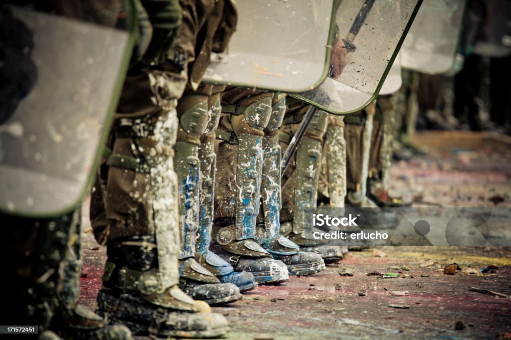 Riot Police Painted  boots of riot police. Chile Stock Photo