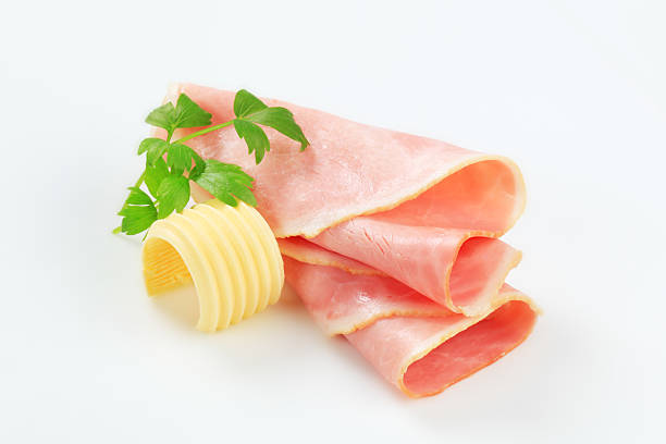 スライスハムロール - thin portion salami meat ストックフォトと画像