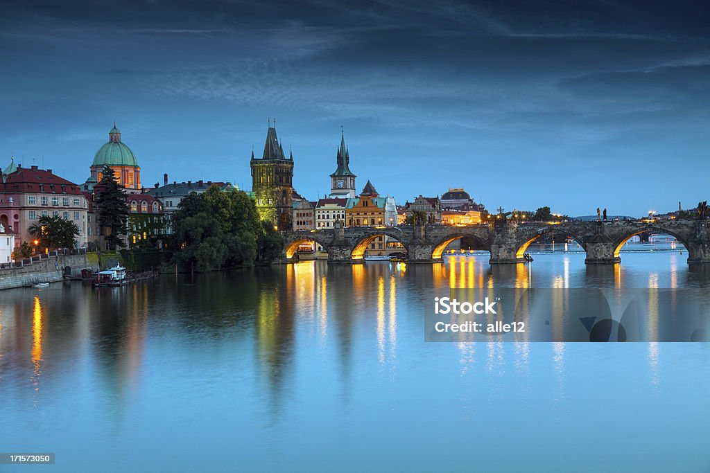 Praque at Night Charles bridge at night. Architecture Stock Photo