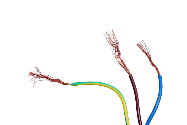 Three wires Three multi-colored wires, insulated. copper cable stock pictures, royalty-free photos & images