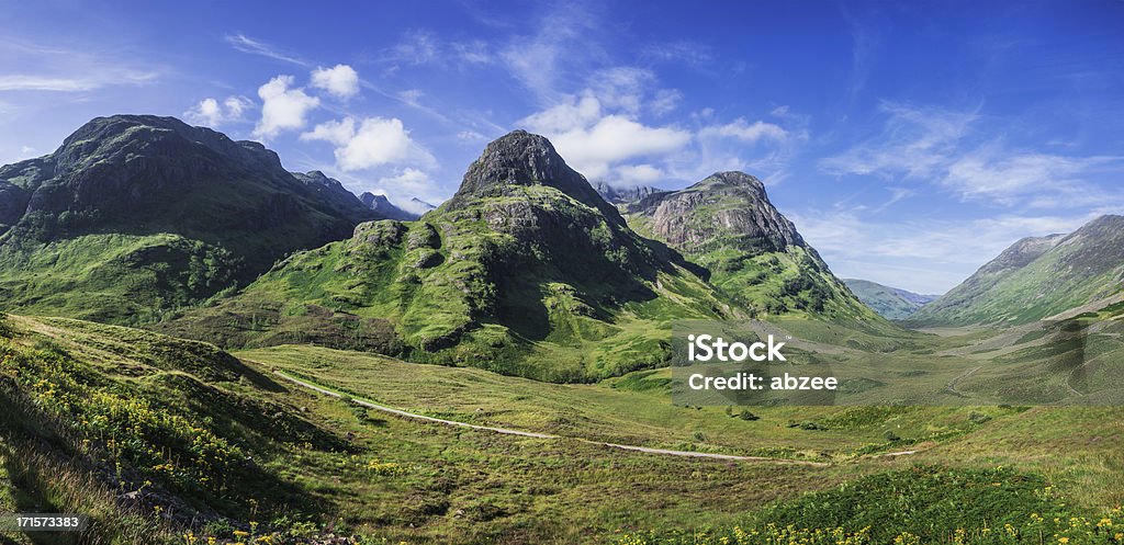 Glencoe Pass na wczesnym poranku panorama Lato - Zbiór zdjęć royalty-free (Szkocja)