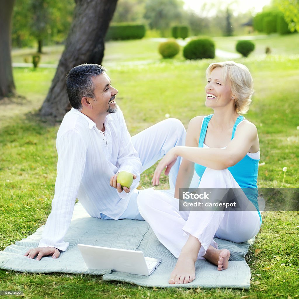 Souriant couple à l'aide d'un ordinateur portable - Photo de Activité de loisirs libre de droits