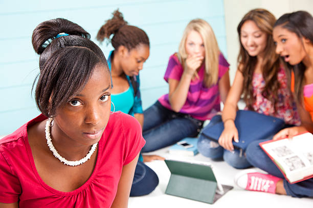 istock Teenagers using internet technology to cyber bully classmate. Exclusion, sad. 171573697