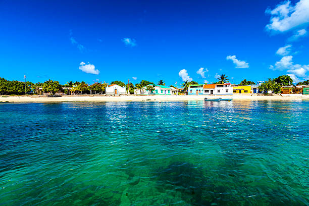 Los Roques town seen from the sea, Venezuela stock photo