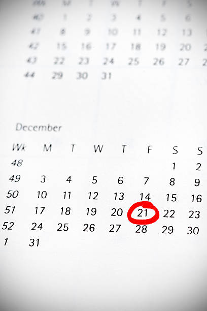 Close up view of calendar with selected date 21 isolated on white background.