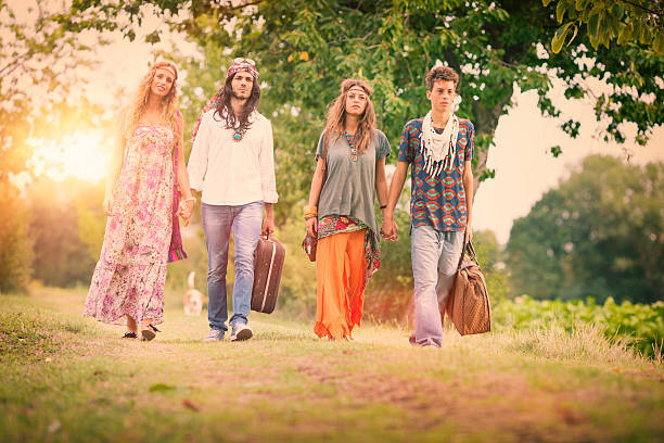 istock Group of hippie friends walking in meadow 171573871