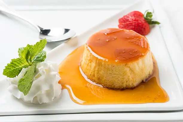 Flan Close up on white background