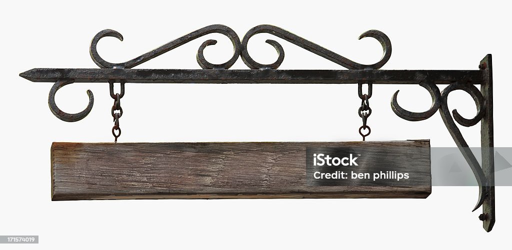 Kute żelazo & Znak drewniane - Zbiór zdjęć royalty-free (Znak)
