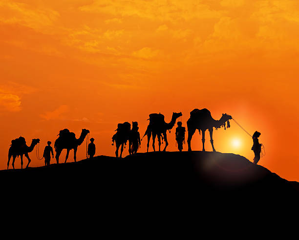 istock Silhouette of Camel Caravan in the Desert at Sunset (XIII) 171574088