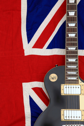 Electric guitar on a union jack background