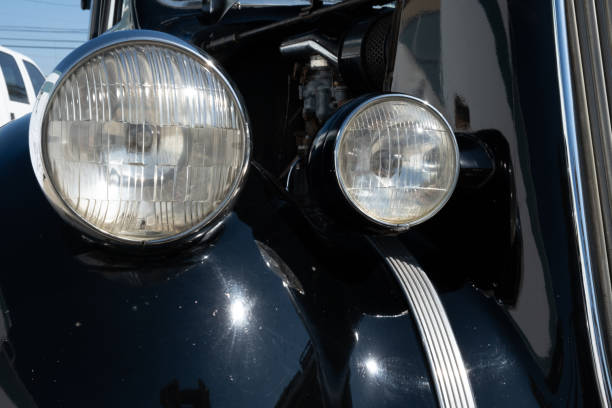 istock Vintage Car Headlights on Black Retro Vehicle 1715744863