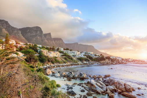 Sunset over Camps Bay, a suburb of Cape Town, South Africa.