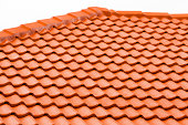 Closeup roof with red terracota tiles, copy space