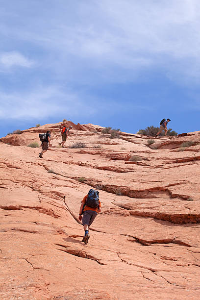 istock group hiking uphill sandstone desert landscape 171575011