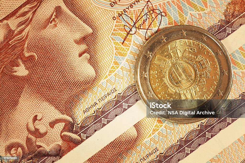 Euro centów na drachmy greckiej uwagi/finansów, biznesu - Zbiór zdjęć royalty-free (Banknot)