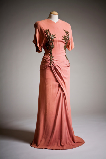 Vintage 40s evening gown with sequin detail on the bodice.
