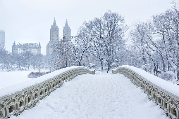 Bow Bridge with West Side Winter stock photo