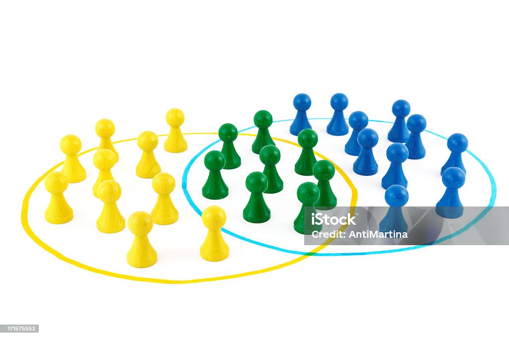 teams of board game pieces Venn Diagram Stock Photo