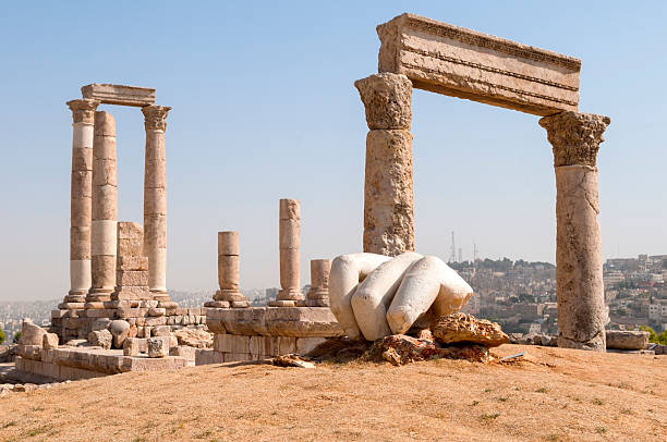 Temple of Hercules at Amman Citadel in Jordan Roman-era hand of Hercules at the ancient Citadel in Amman, Jordan. The hand is all that remains of what was once a massive statue. ancient roman civilization stock pictures, royalty-free photos & images