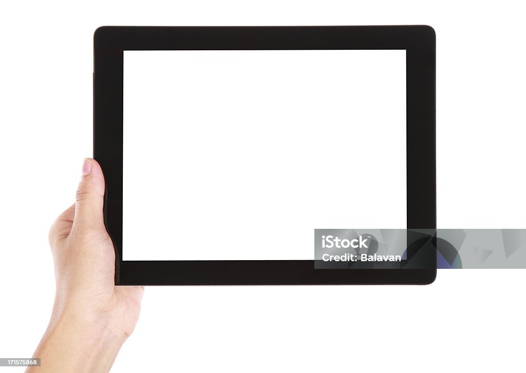 손으로 쥠 맹검액 스크린 디지털 태블릿 흰색 배경의 - 로열티 프리 태블릿 스톡 사진