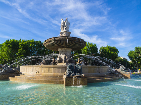 Rotunda fountain in Aix-en-Provence, French spa town, also known as the city of fountains.