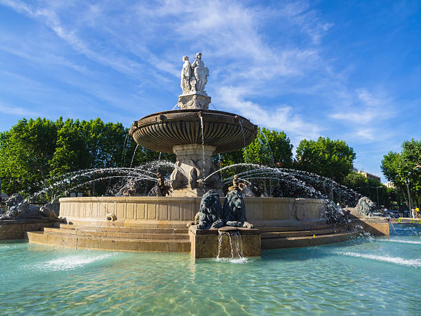Rotunda fountain at Aix-en-Provence, France stock photo