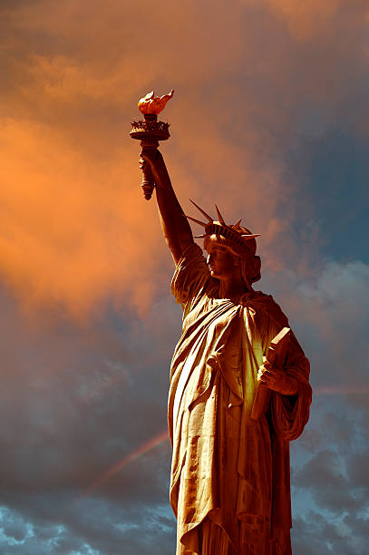 Statue of Liberty over sunset