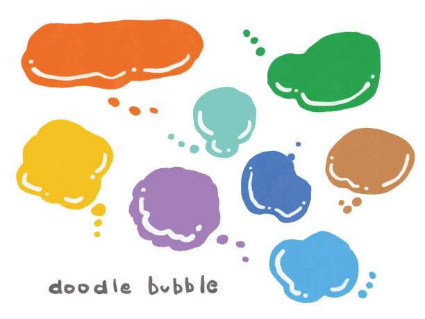 illustrazioni stock, clip art, cartoni animati e icone di tendenza di set di illustrazioni di fumetti colorati a forma di nuvola ad acquerello - bulletin board speech bubble paper thumbtack