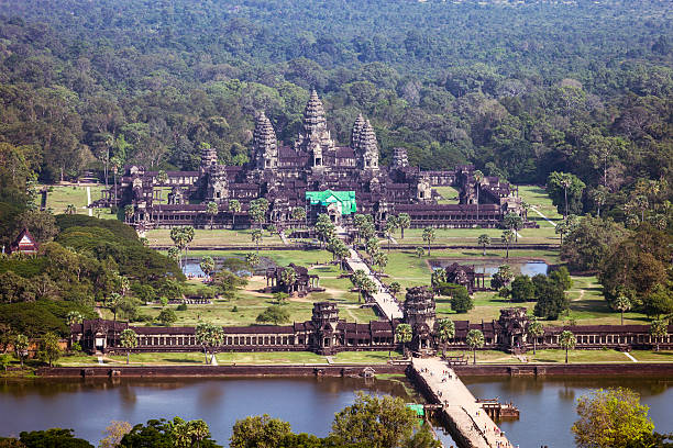 aerial view of angkor wat, cambodia - angkor wat bildbanksfoton och bilder