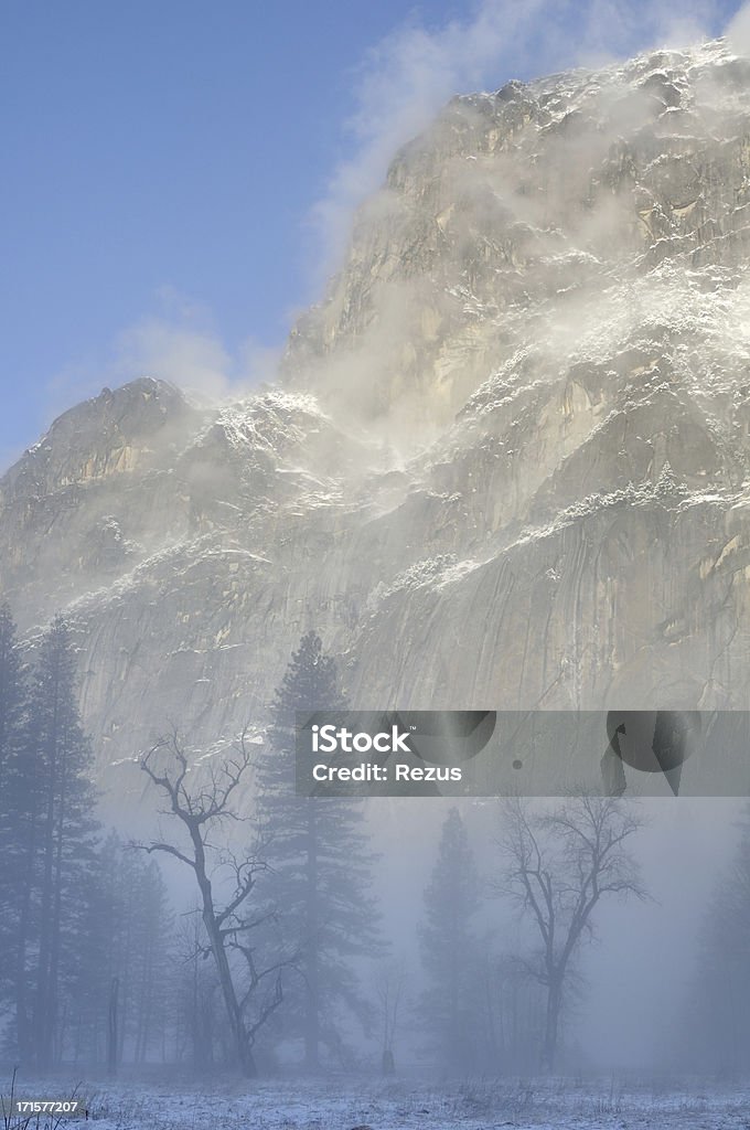 Azul misty mañana en Yosemity National Park - Foto de stock de Invierno libre de derechos