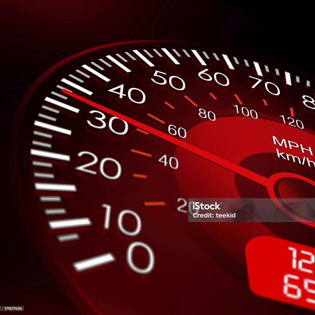 Speedometer with Red Dashboard-Vehicle Speed Meter  Speedometer Stock Photo