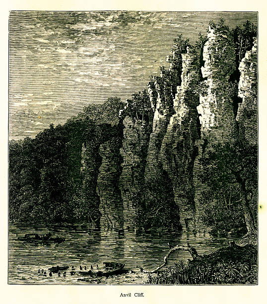 illustrazioni stock, clip art, cartoni animati e icone di tendenza di incudine cliff, virginia, legno incisione (anno 1872) - kanawha