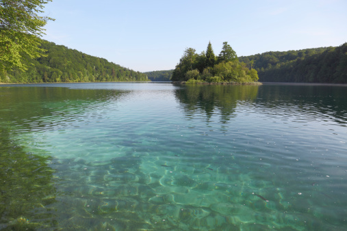 turquoise green island  lake at  Plitvice Croatia