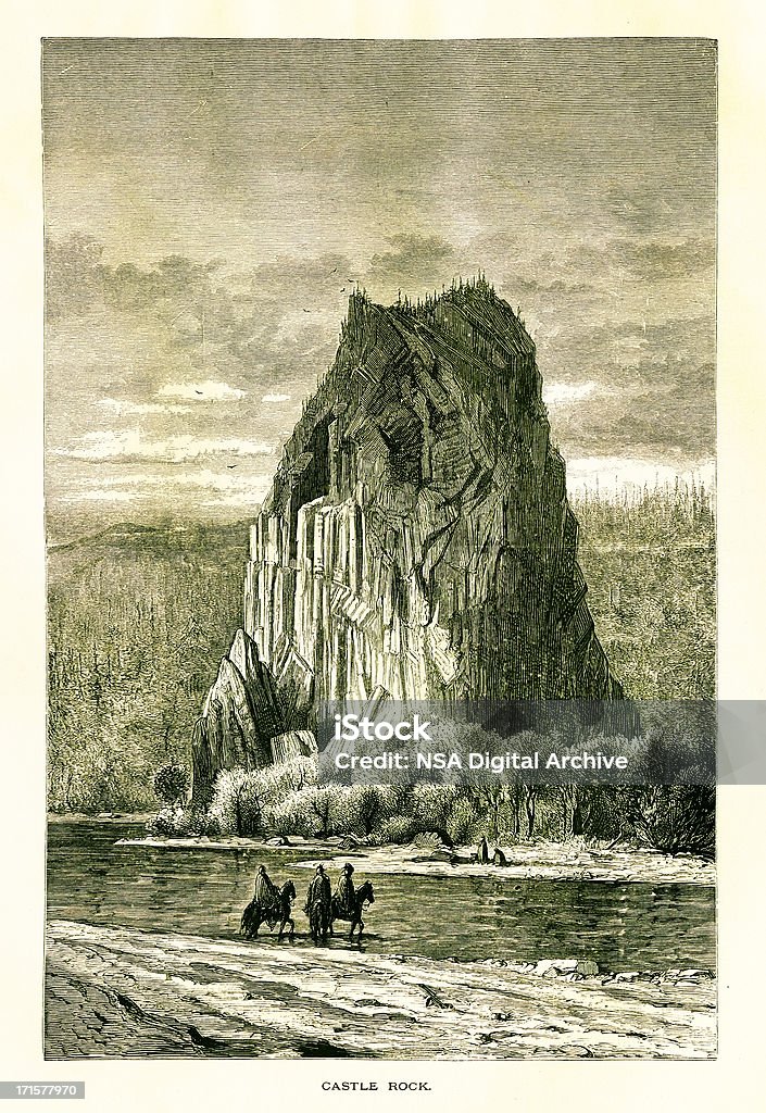 Beacon Rock, Washington, Holz gravieren (1872) - Lizenzfrei Beacon - Bundesstaat New York Stock-Illustration