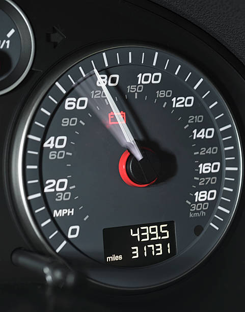 High Speed Driving Close-up showing the needle moving past 70mph on a car's speedometer. car odometer stock pictures, royalty-free photos & images