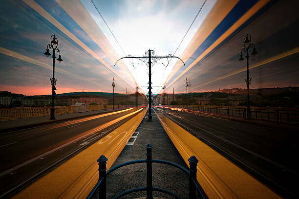 Moving Trams on Margaret Bridge, Budapest