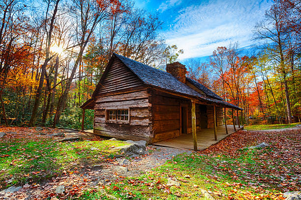 cabine rústica no great smoky mountains - great smoky mountains fotos - fotografias e filmes do acervo