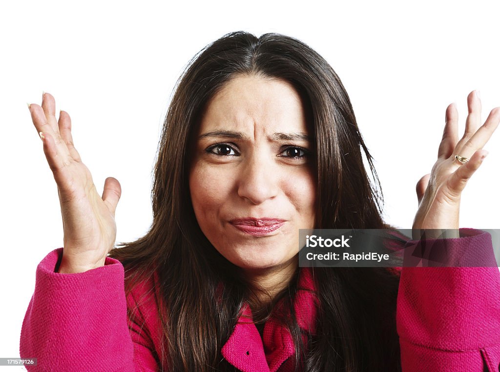 Exasperated, frustriert Junge Frau Gestikulieren und Grimassieren - Lizenzfrei Frauen Stock-Foto