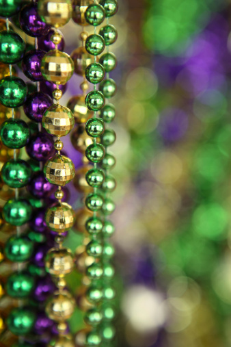 Mardi Gras beads with focus on the beads