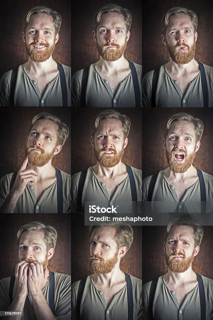 Espressione del viso Set giovane uomo - Foto stock royalty-free di Immagine multipla