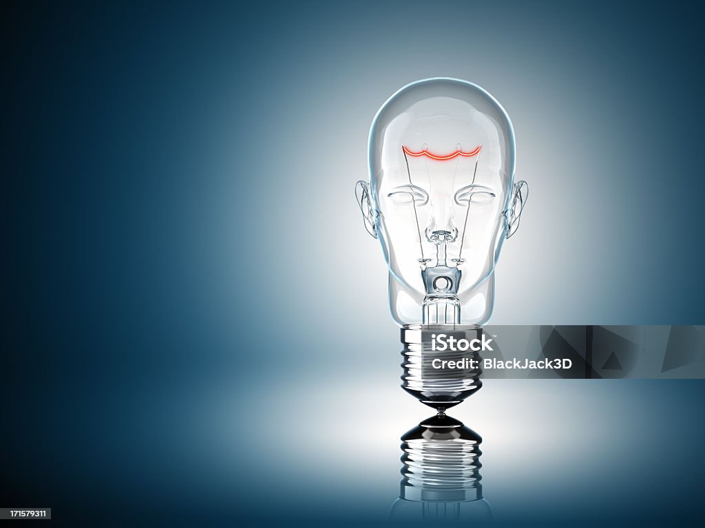 Light Bulb Head Business concept. 3D render. Light Bulb Stock Photo