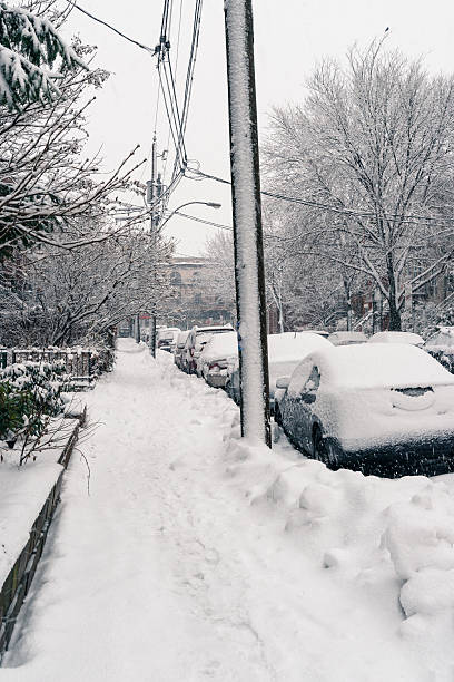 istock Light snowstorm on a small city street, vertical. 171579480