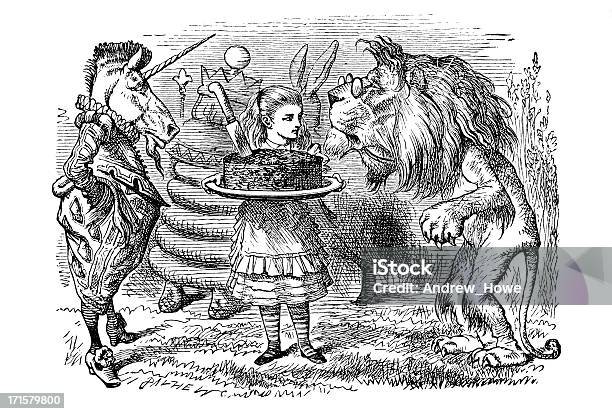 Alice Through The Looking Glass Stock Illustration - Download Image Now - Alice in Wonderland - Fictional Character, Cake, Unicorn