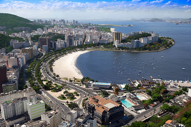 Botafogo Beach in Rio de Janeiro See my other Rio and Sao Paulo aerial photos guanabara bay stock pictures, royalty-free photos & images