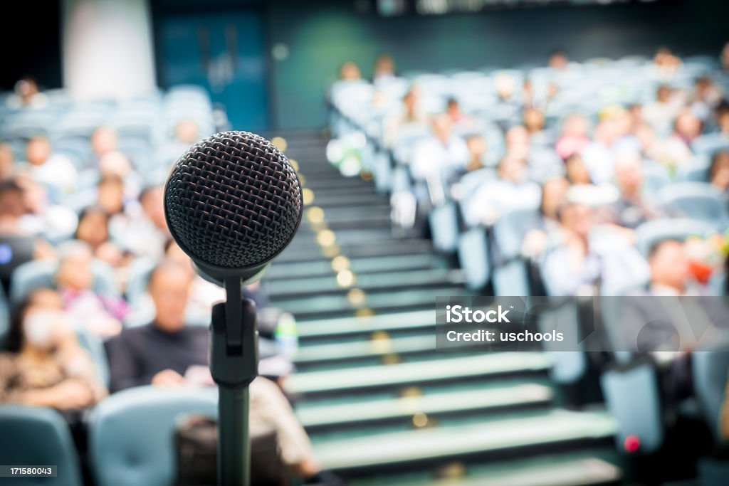 Microphone with Crowd Speech Stock Photo