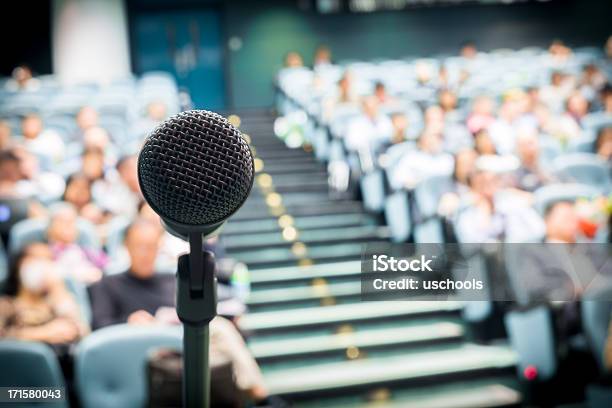 Microphone With Crowd Stock Photo - Download Image Now - Speech, Public Speaker, Meeting