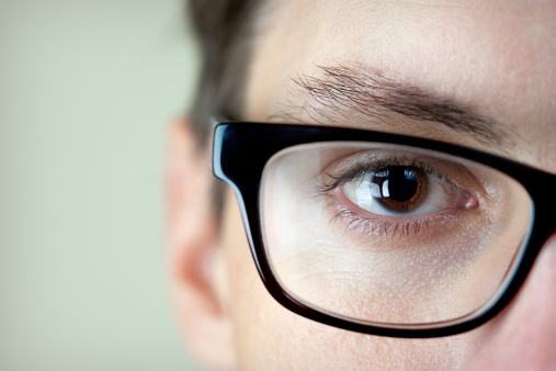 Closeup view of woman with beautiful hazel eyes