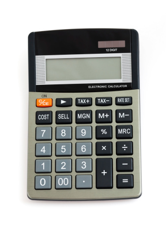 a black calculator isolated on white background. perfect for Education, mathematics, and Business Article or Content.