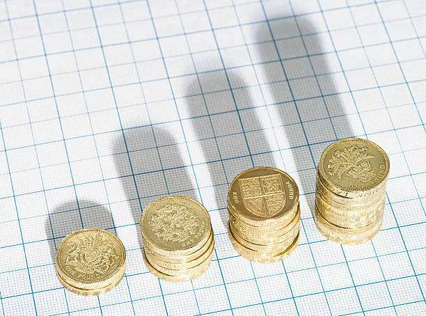 crecimiento económico: aumento de los beneficios - one pound coin coin uk british currency fotografías e imágenes de stock